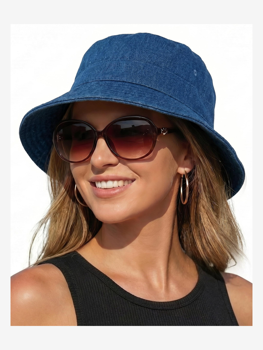 Bucket Sun Hats for Woman Men Cotton Summer Beach Hat Golf | Dark Denim | Size M